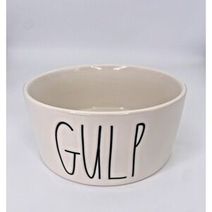 Rae Dunn Farmhouse GULP Large Letter 6" Ceramic Dog Cat Water Bowl